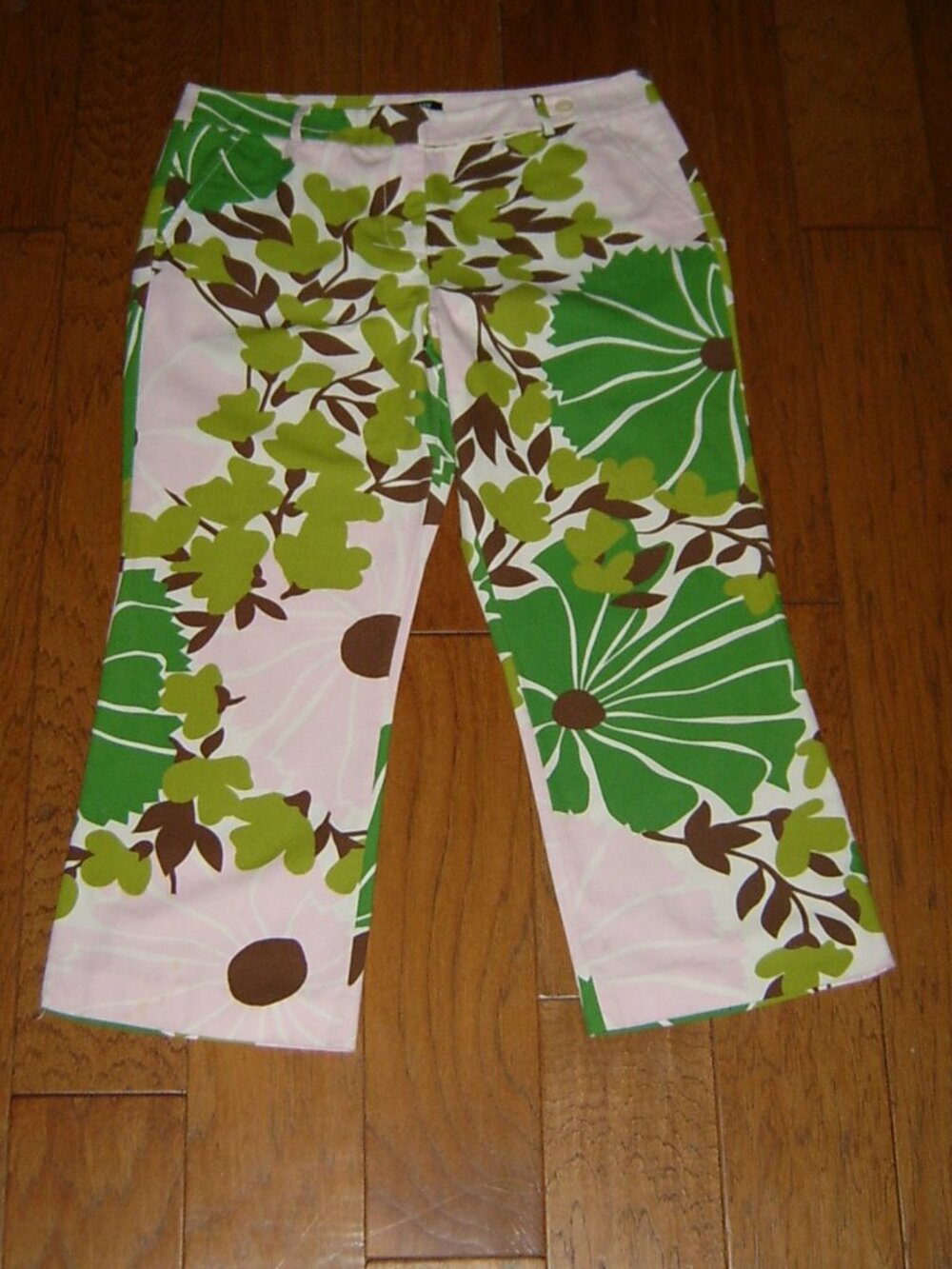 J. Crew Green Floral Capri Crop Pants, Size 10